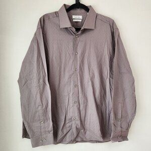 Calvin Klein Slim Fit Grey Long Sleeve Button Down Shirt Polka Dot Men XL 34/35